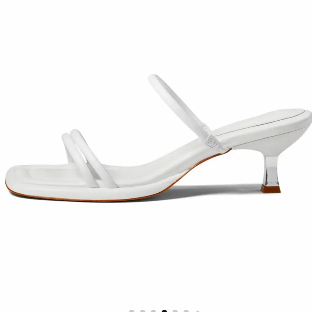 Schutz Agatha Mid White Leather Strappy Heels With Silver Heel NWT Size 7
